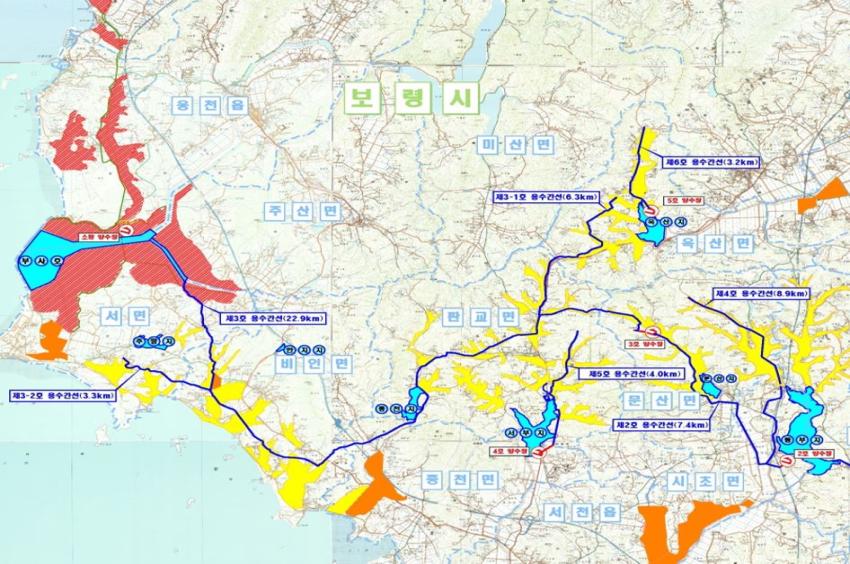 판교지구 다목적농촌용수 개발사업 계획도. 자세한 사항은 게시글을 참고해주시기 바랍니다.